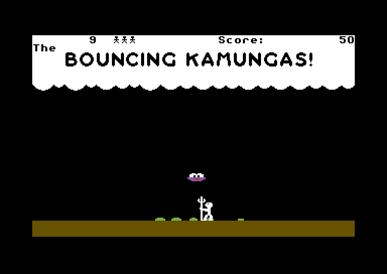Bouncing Kamungas Commodore 64 Screenshot: Game start.