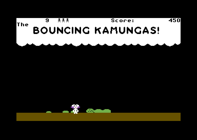 Bouncing Kamungas Commodore 64 Screenshot: Squashed by a bouncing kamunga...