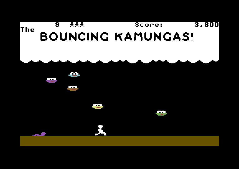 Bouncing Kamungas Commodore 64 Screenshot: Run away! The Kamungas keep increasing in number...