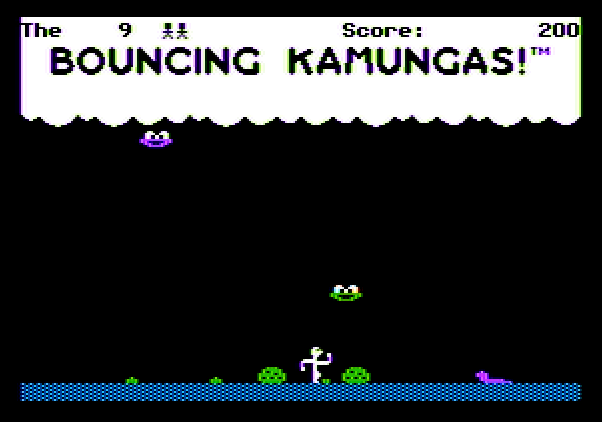 Bouncing Kamungas Apple II Screenshot: Don't let the snake eat your crops!