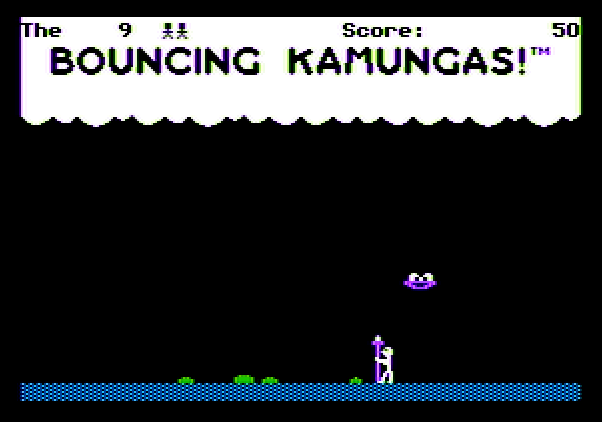 Bouncing Kamungas Apple II Screenshot: Game start.