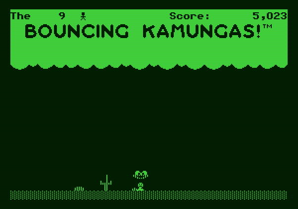 Bouncing Kamungas Apple II Screenshot: Squashed by a kamunga!