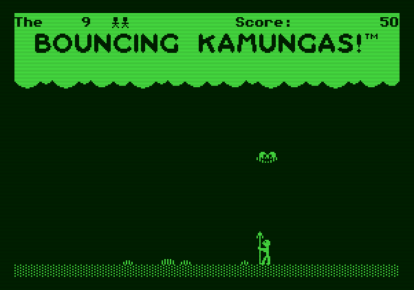 Bouncing Kamungas Apple II Screenshot: Game start.