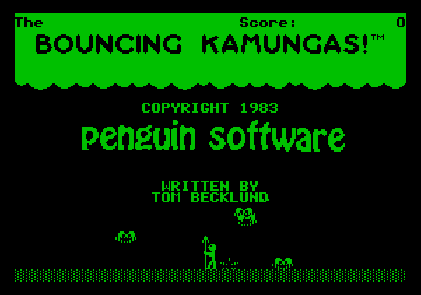 Bouncing Kamungas Apple II Screenshot: Title screen.