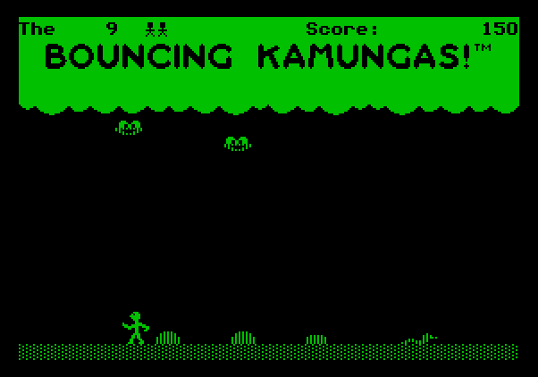Bouncing Kamungas Apple II Screenshot: Now there's two kamungas at once...