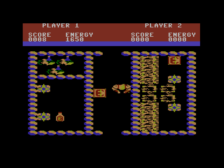 Storm Commodore 16 & Plus/4 Screenshot: Walk over the "E" icon to cause a few walls to disappear.