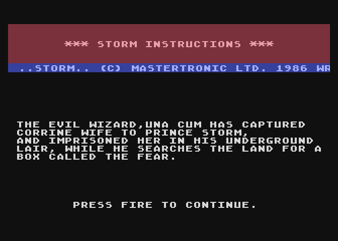 Storm Atari 8-bit Screenshot: One of several instruction screens.
