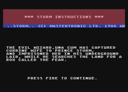 Storm for Atari 8-bit - One of several instruction screens.