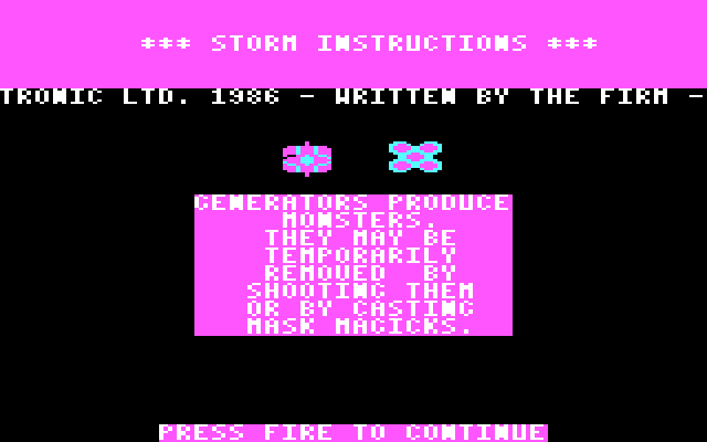 Storm IBM PC/Compatibles Screenshot: Game instructions continued.