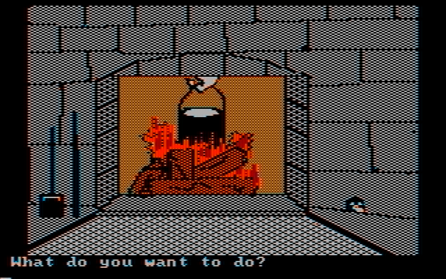 Memory Castle IBM PC/Compatibles Screenshot: Starting out at the fireplace...do what here?
