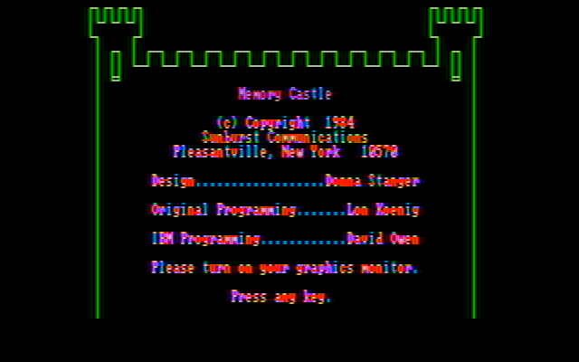 Memory Castle IBM PC/Compatibles Screenshot: Title and credits screen.