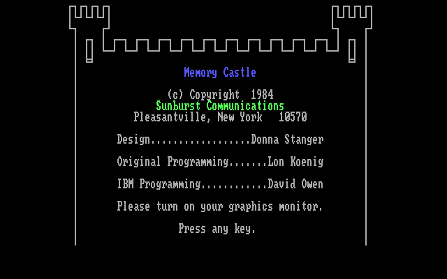 Memory Castle IBM PC/Compatibles Screenshot: Title and credits screen.