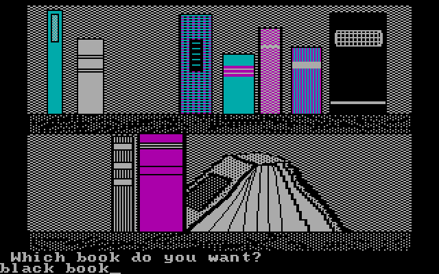 Memory Castle IBM PC/Compatibles Screenshot: Visiting the library to pick up a book...