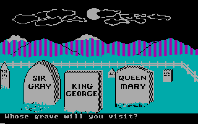 Memory Castle IBM PC/Compatibles Screenshot: You were told to visit one of these graves...but which one?