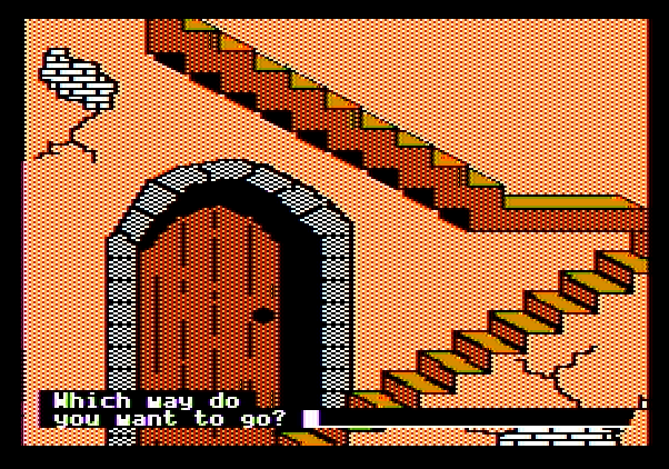 Memory Castle Apple II Screenshot: Your assignment earlier told you which way to go...