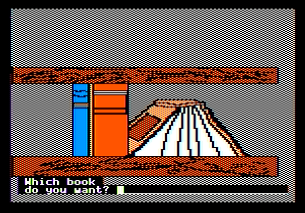 Memory Castle Apple II Screenshot: You are told to get a specific book in the library.