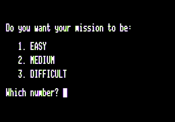 Memory Castle Apple II Screenshot: Select difficulty level.