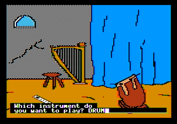 Memory Castle Apple II Screenshot: Play the drum in the music room.