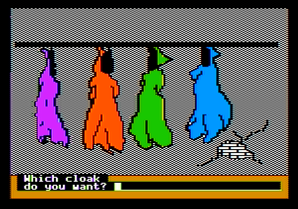 Memory Castle Apple II Screenshot: Do you recal which cloak you need?