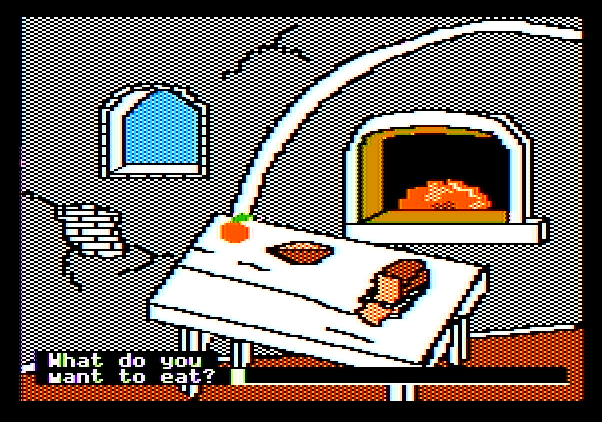Memory Castle Apple II Screenshot: Visiting the kitchen.