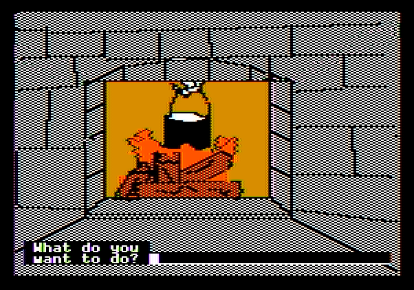 Memory Castle Apple II Screenshot: The fireplace. What should I do?