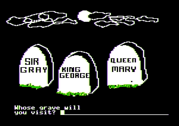 Memory Castle Apple II Screenshot: Be sure to visit the right grave...