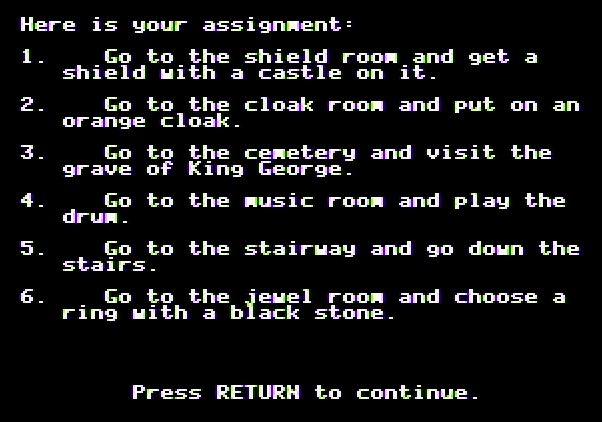 Memory Castle Apple II Screenshot: Here's your assignment...
