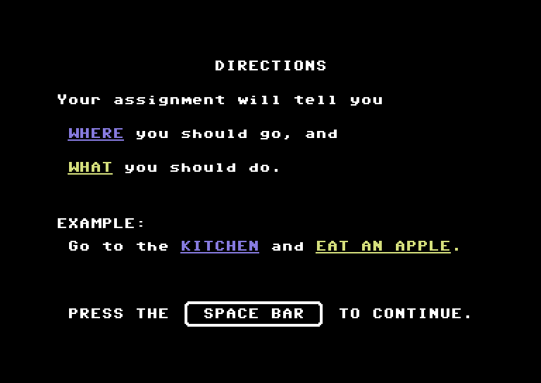 Memory Castle Commodore 64 Screenshot: Game instructions, part 2.