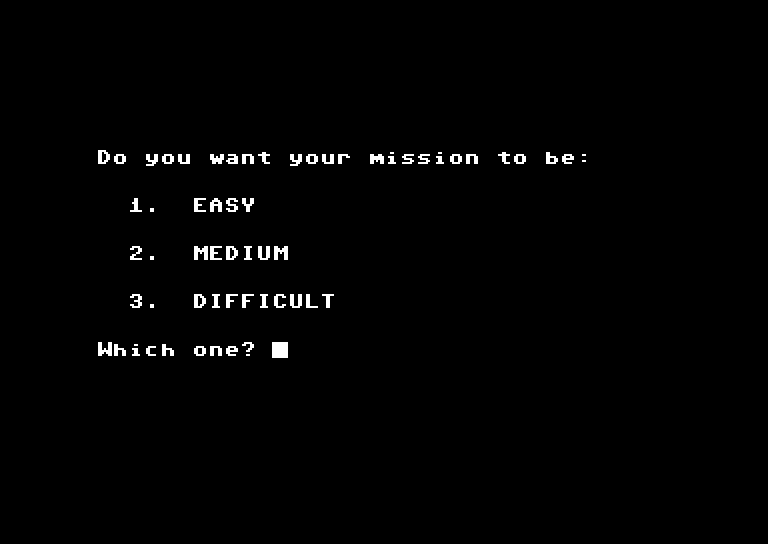 Memory Castle Commodore 64 Screenshot: Select the desired difficulty level.