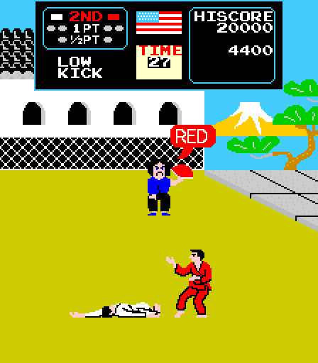 Karate Champ Arcade Screenshot: Red wins this time.