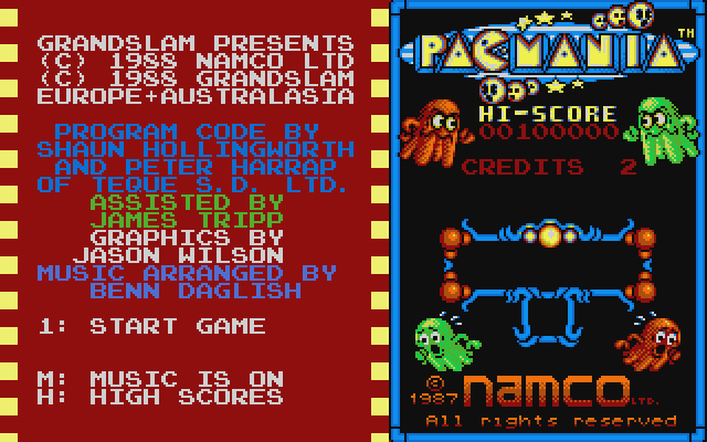 Pac-Mania Atari ST Screenshot: Game credits and options.