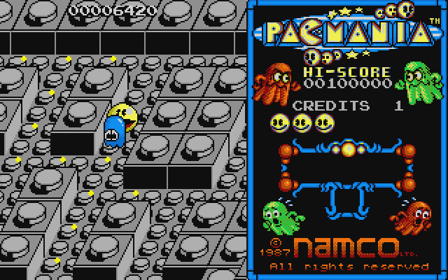 Pac-Mania Atari ST Screenshot: Pac-Man can chase the ghosts when they are blue.