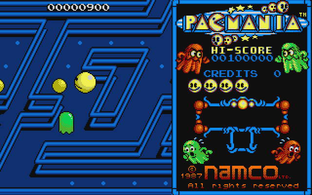 Pac-Mania Atari ST Screenshot: Those power pellets temporarily allow Pac-Man to eat the ghosts.