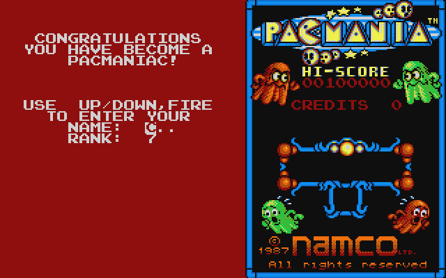 Pac-Mania Atari ST Screenshot: High scores.