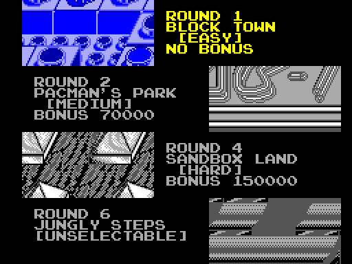 Pac-Mania Sega Master System Screenshot: Select a starting round...