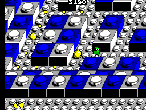 Pac-Mania Sega Master System Screenshot: Here comes a ghost!