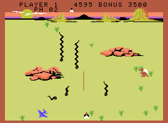 Slither ColecoVision Screenshot: Blasting incoming snakes!