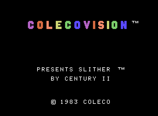 Slither ColecoVision Screenshot: Colecovision logo and title screen.
