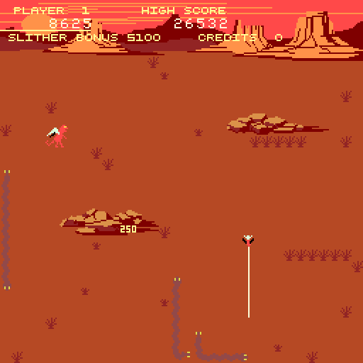 Slither Arcade Screenshot: You can also fire downwards if snakes are below you...