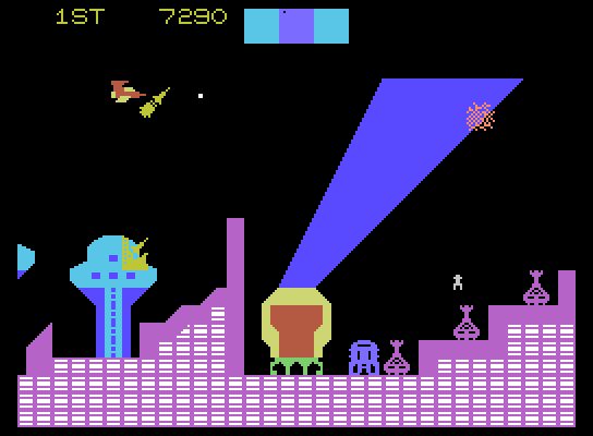 Cosmic Avenger ColecoVision Screenshot: That was close! Almost hit by a missile...