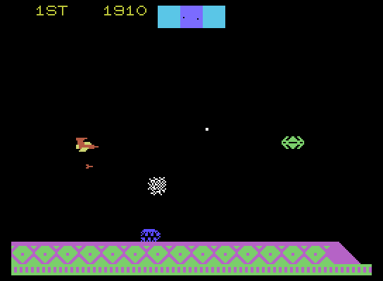 Cosmic Avenger ColecoVision Screenshot: Being attacked from the air and ground...