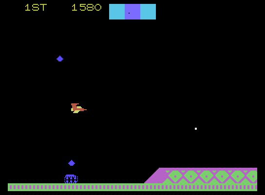 Cosmic Avenger ColecoVision Screenshot: This area is rather open, but there's a lot to avoid...
