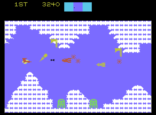 Cosmic Avenger ColecoVision Screenshot: Shoot or avoid the missiles that block this narrow passage...