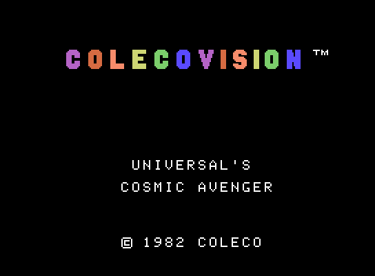 Cosmic Avenger ColecoVision Screenshot: Colecovision logo and title screen.