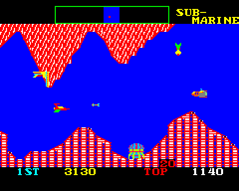 Cosmic Avenger Arcade Screenshot: Entering the submarine section.