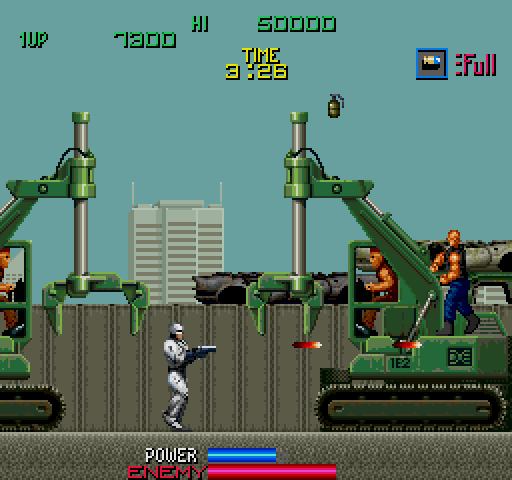 RoboCop Arcade Screenshot: Surrounded by two large opponents!
