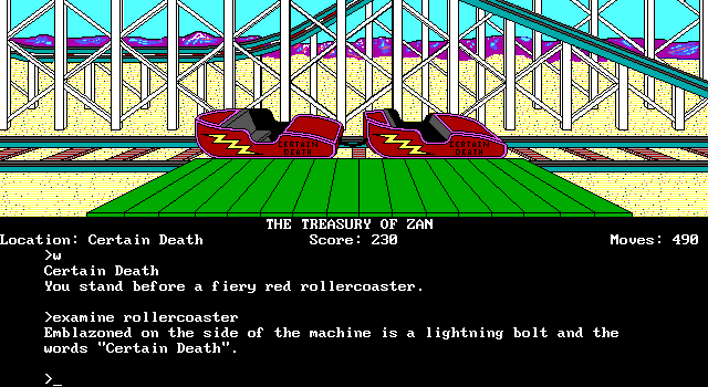 Treasury of Zan, The IBM PC/Compatibles Screenshot: Oh fun, it's a rollercoaster!