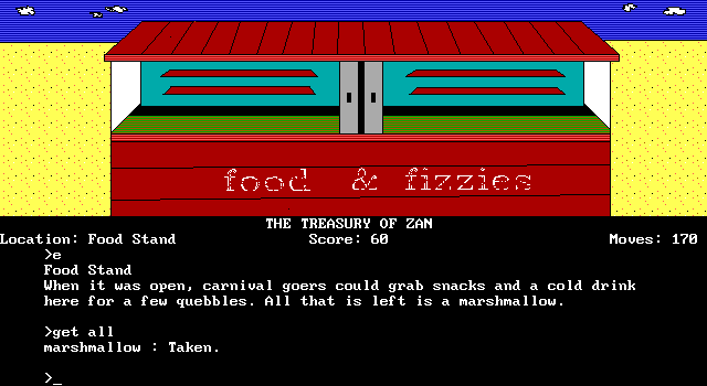 Treasury of Zan, The IBM PC/Compatibles Screenshot: Taking items from a food stand.