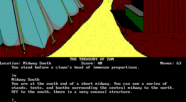 Treasury of Zan, The IBM PC/Compatibles Screenshot: Exploring some circus tents.