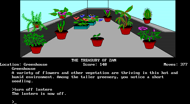 Treasury of Zan, The IBM PC/Compatibles Screenshot: Searching a greenhouse; I don't need my lantern anymore.